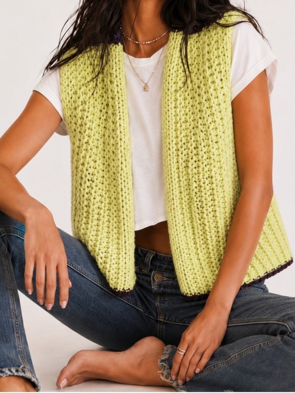 NWT Free People Dr Bloom Chunky Knit Sleeveless Vest Open-Front Size S / M